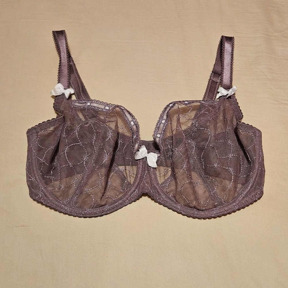 Ruby Pink KEIA 1049 Underwire Plunge Bra Violet Vine Lace 32F (UK)